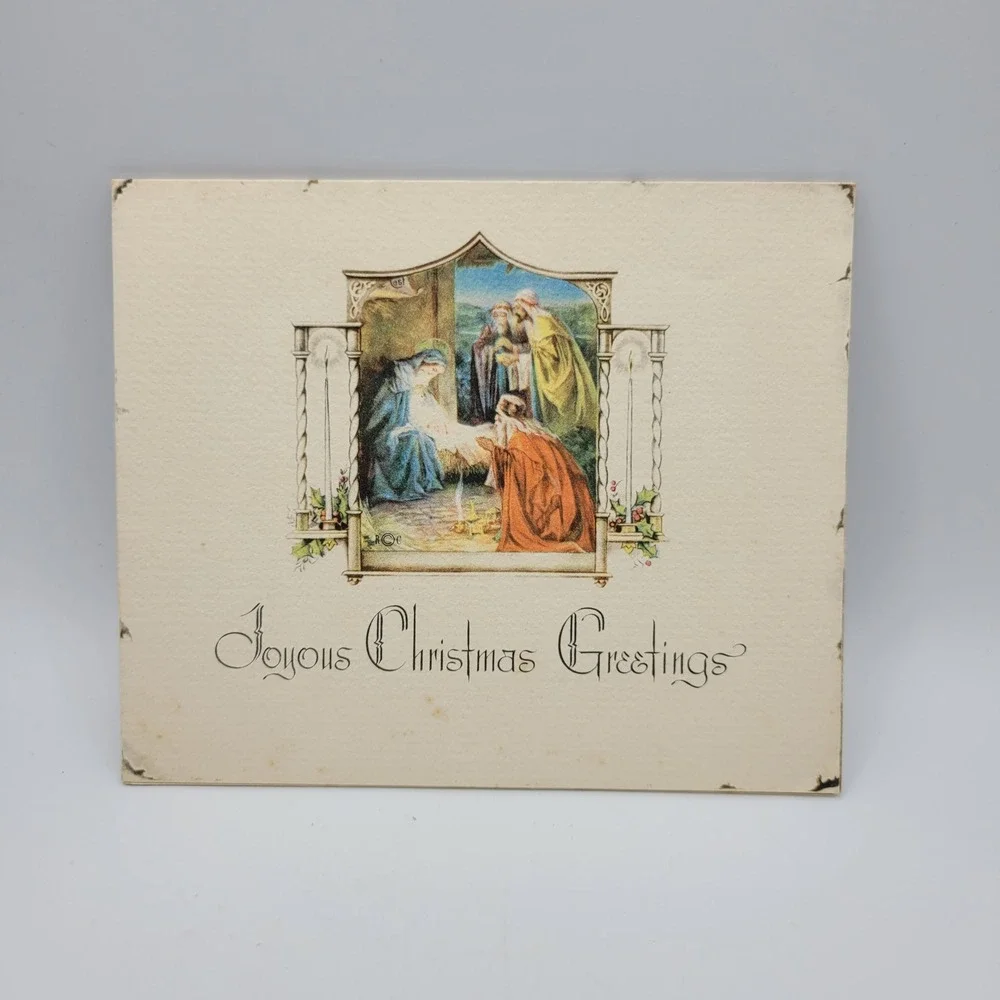Vintage Rust Craft Boston Christmas Card Nativity Scene Joyous‎ Greetings
